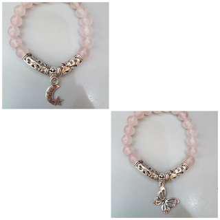 Rose quartz bracelet with charm