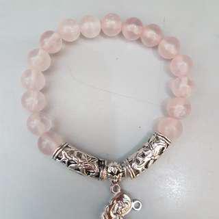 Rose quartz bracelet with mama mary/ cross pendant