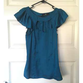 Cue Size 6 Blue Flutter Sleeve Top