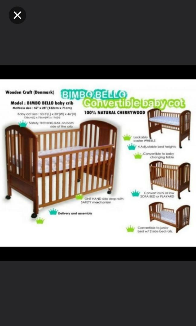 Wooden Baby Cot Bed✔Mattress✔Top Changer✔Teething rails-Converts to Junior Bed 3