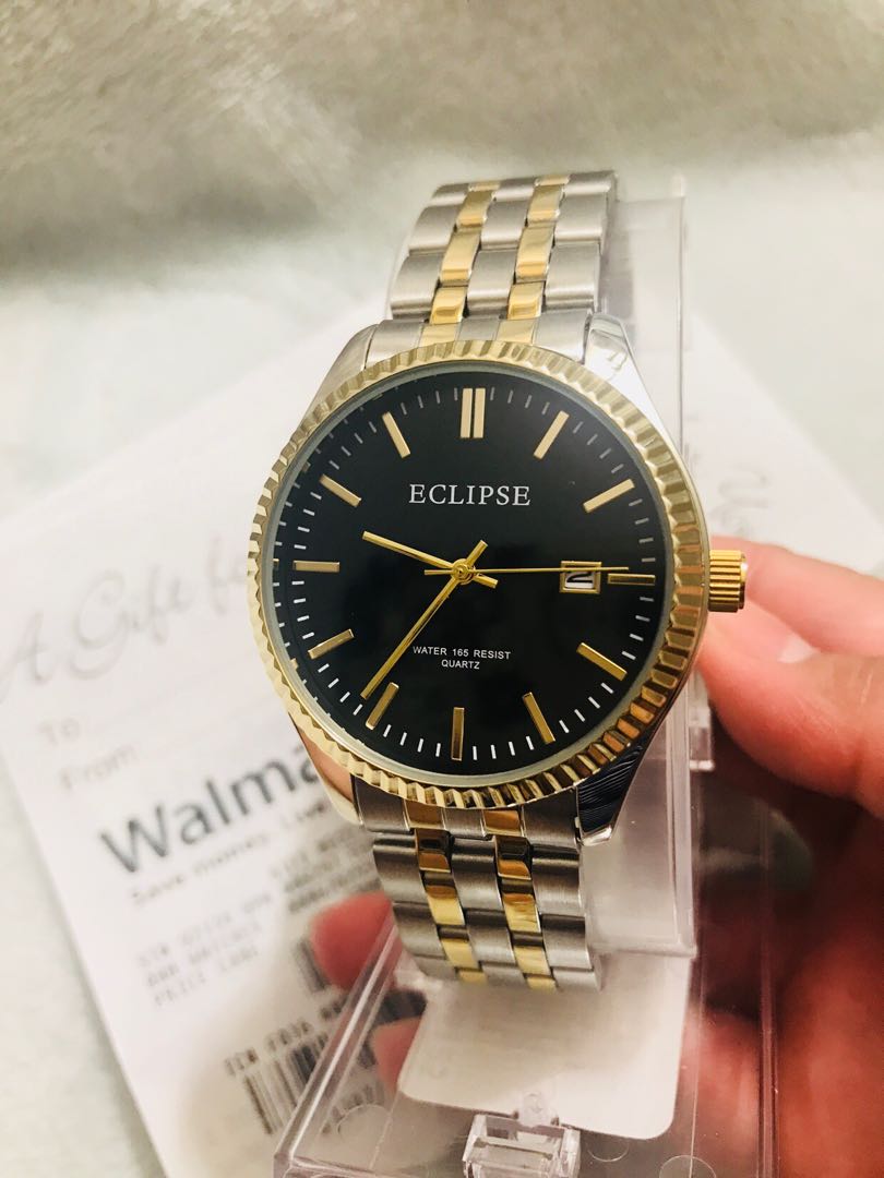 Eclipse Armitron Mens Round Dress Watch Black Gold Stainless Water