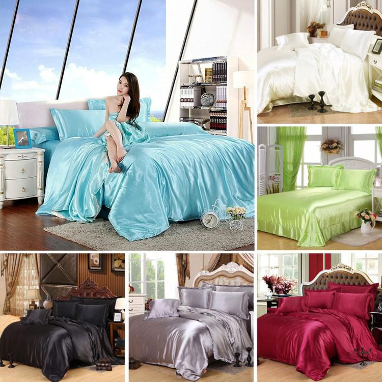 Ice Silk Bedding Set Duvet Cover King Size Bedclothes Bed Sheet