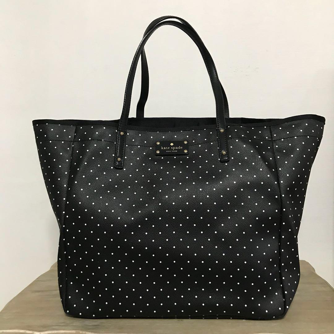 Kate Spade black polka dot leather large tote shopper baby bag (Kennywood),  Luxury, Bags & Wallets on Carousell