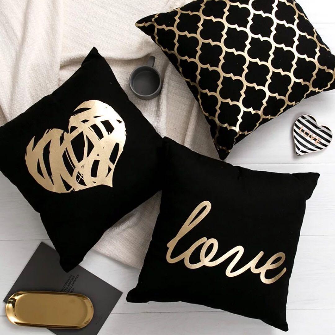 black and gold cushion covers