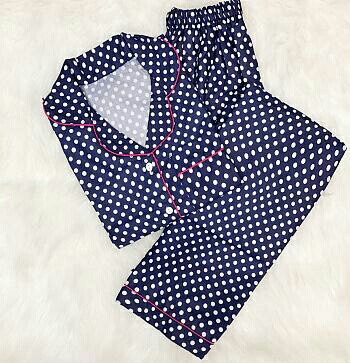 Piyama Baju Tidur Set Celana Panjang Motif Polka Cantik Merah