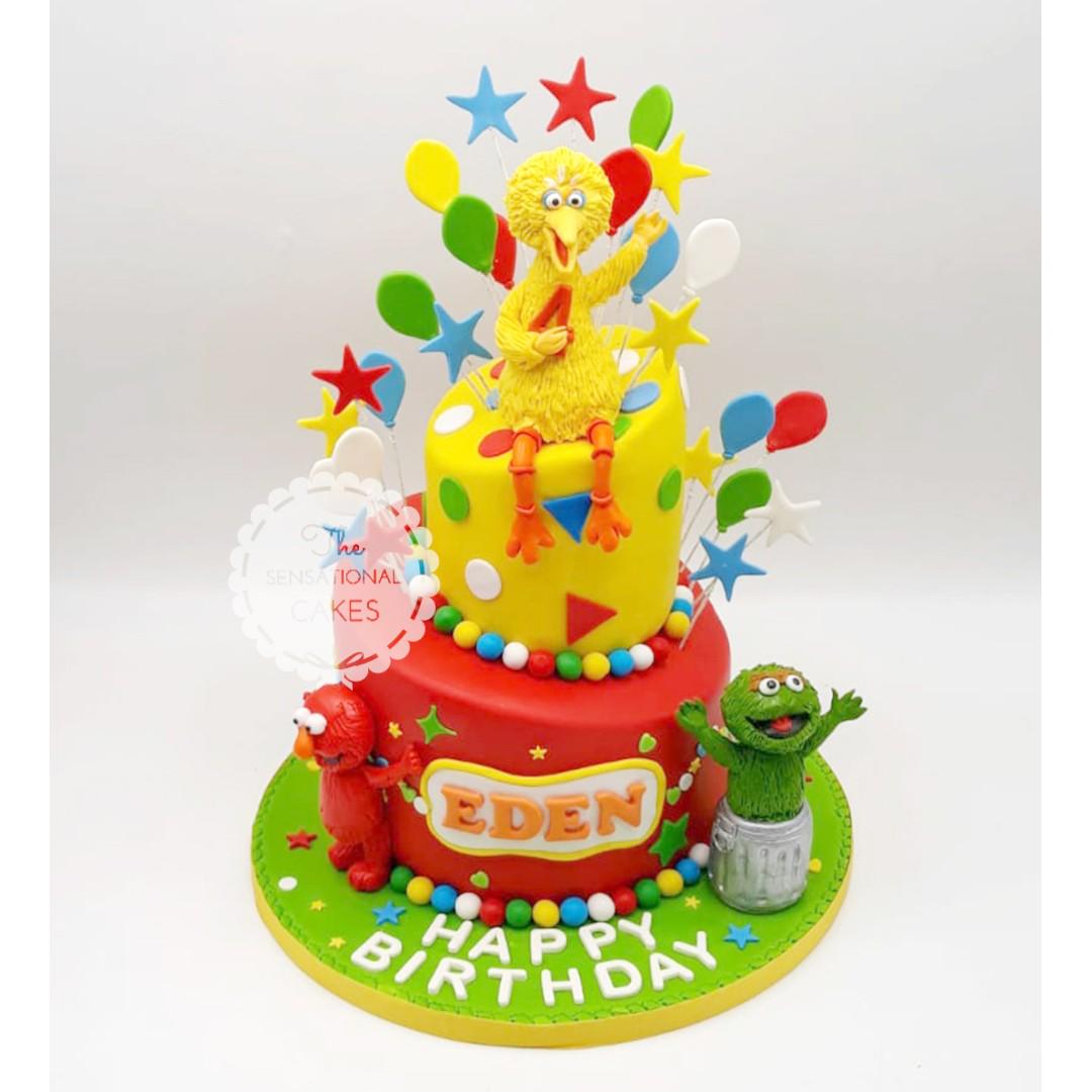 Big Bird 3d Colorful Theme Cake With Cartoon Characters Happy