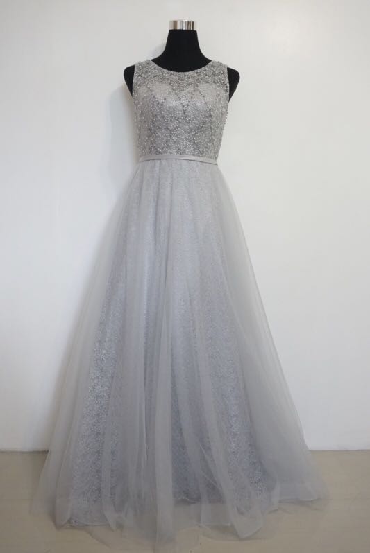 silver gray gown