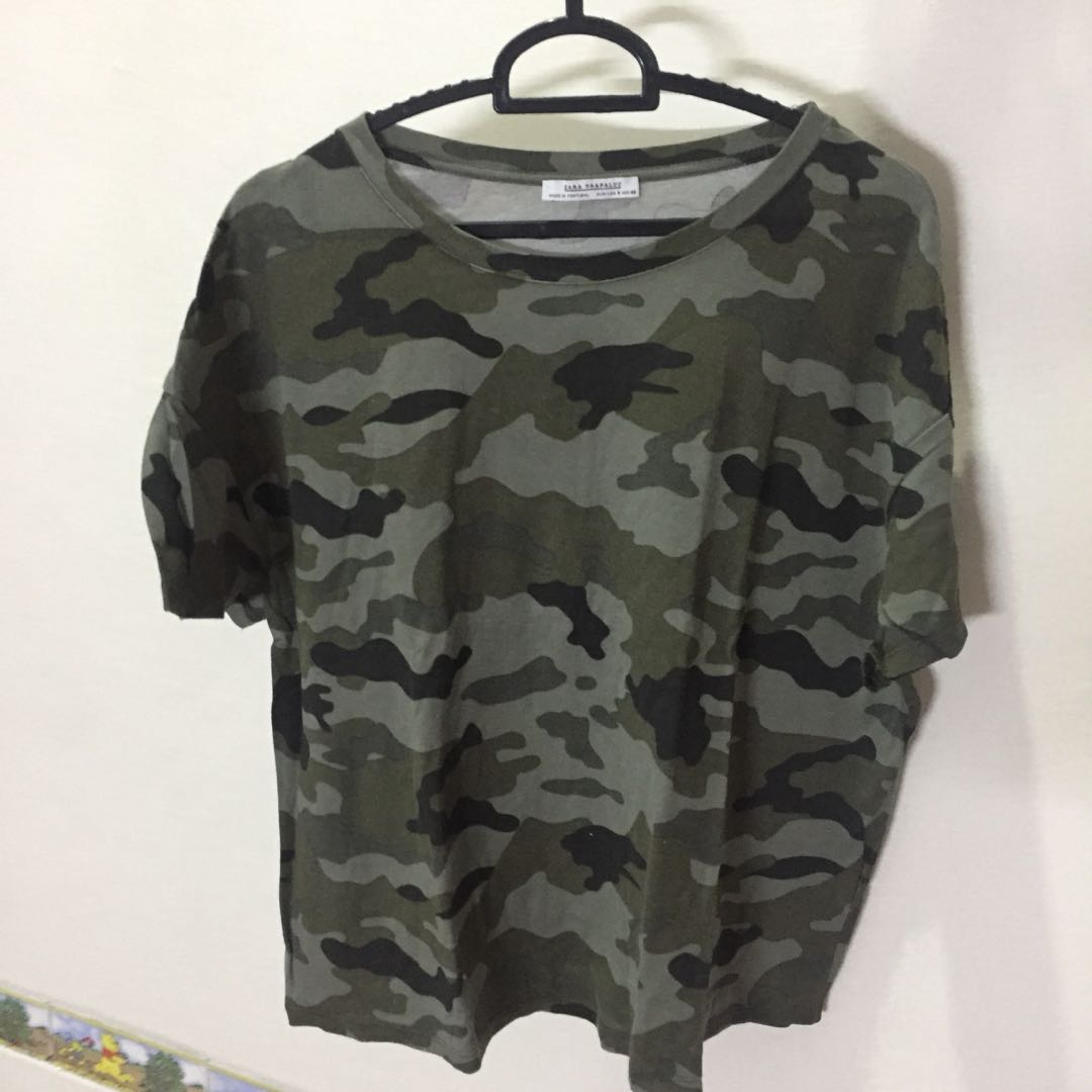 Zara Army T Shirt Kaos Motif Army Women S Fashion Women S