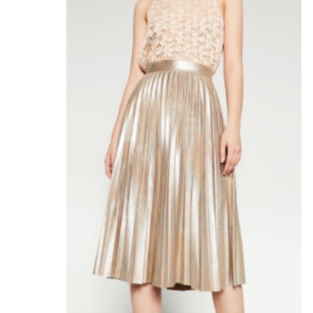 Zara Gold Pleated Skirt Women s Fashion Clothes on Carousell