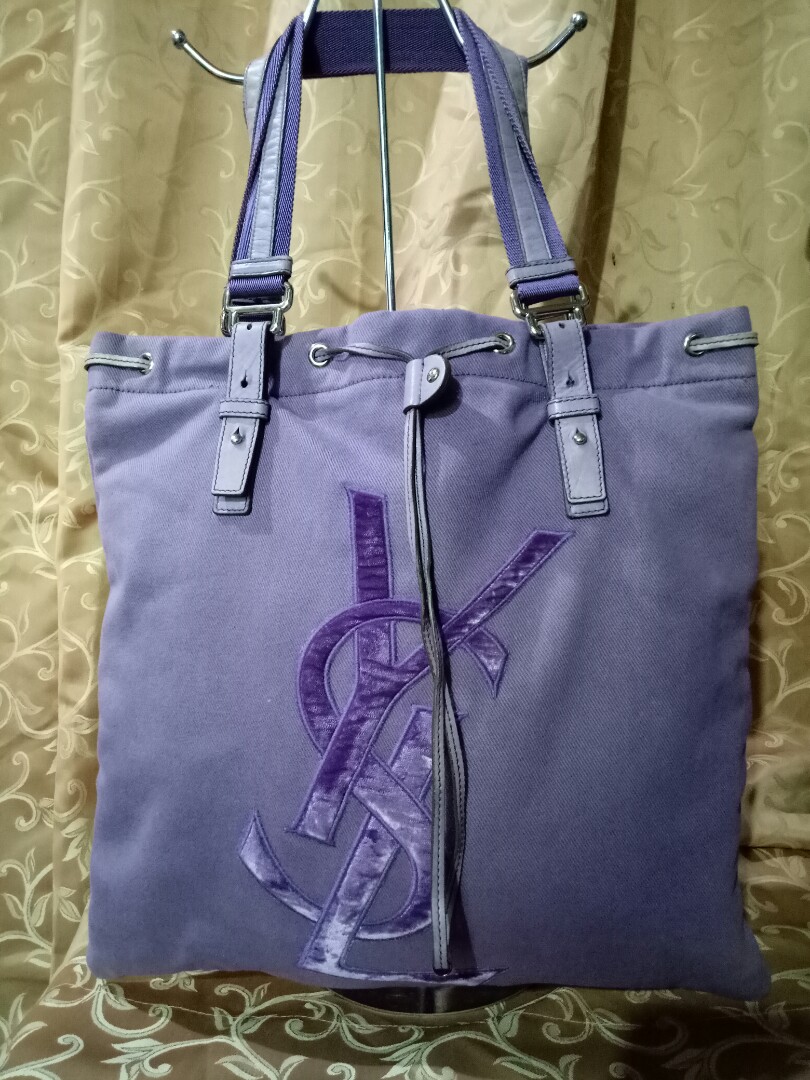 Auth Yves Saint Laurent Rivegauche Kahala Logo Purple Canvas Tote Bag used  Japan