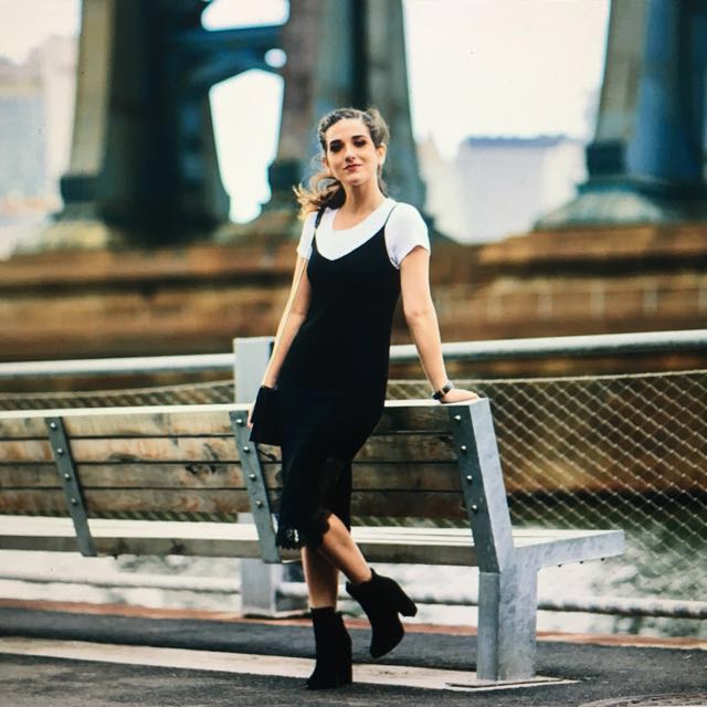 black dress with white top underneath