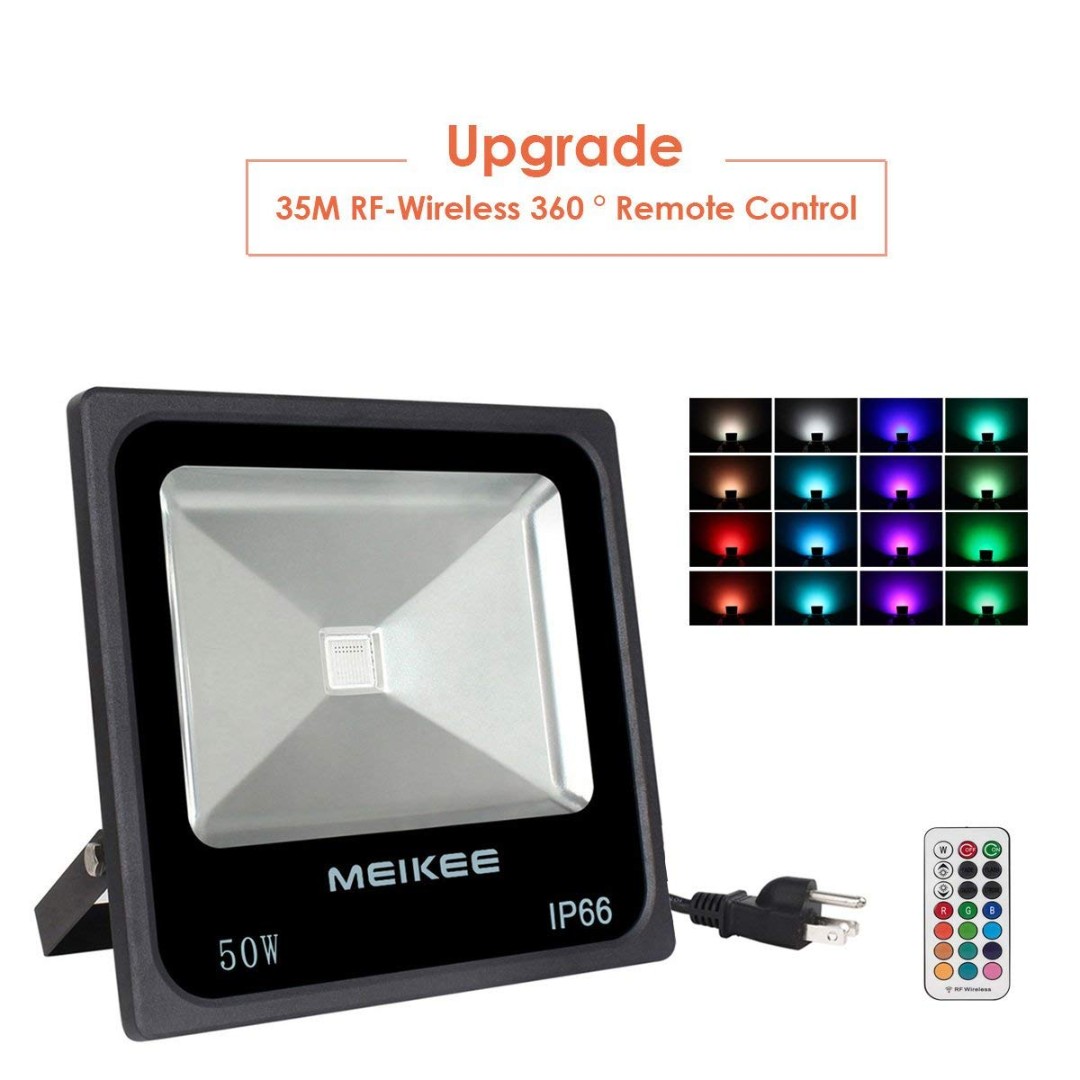 (E63) MEIKEE 50W RGB LED Flood Lights,16 Colors & 4 Modes IP66