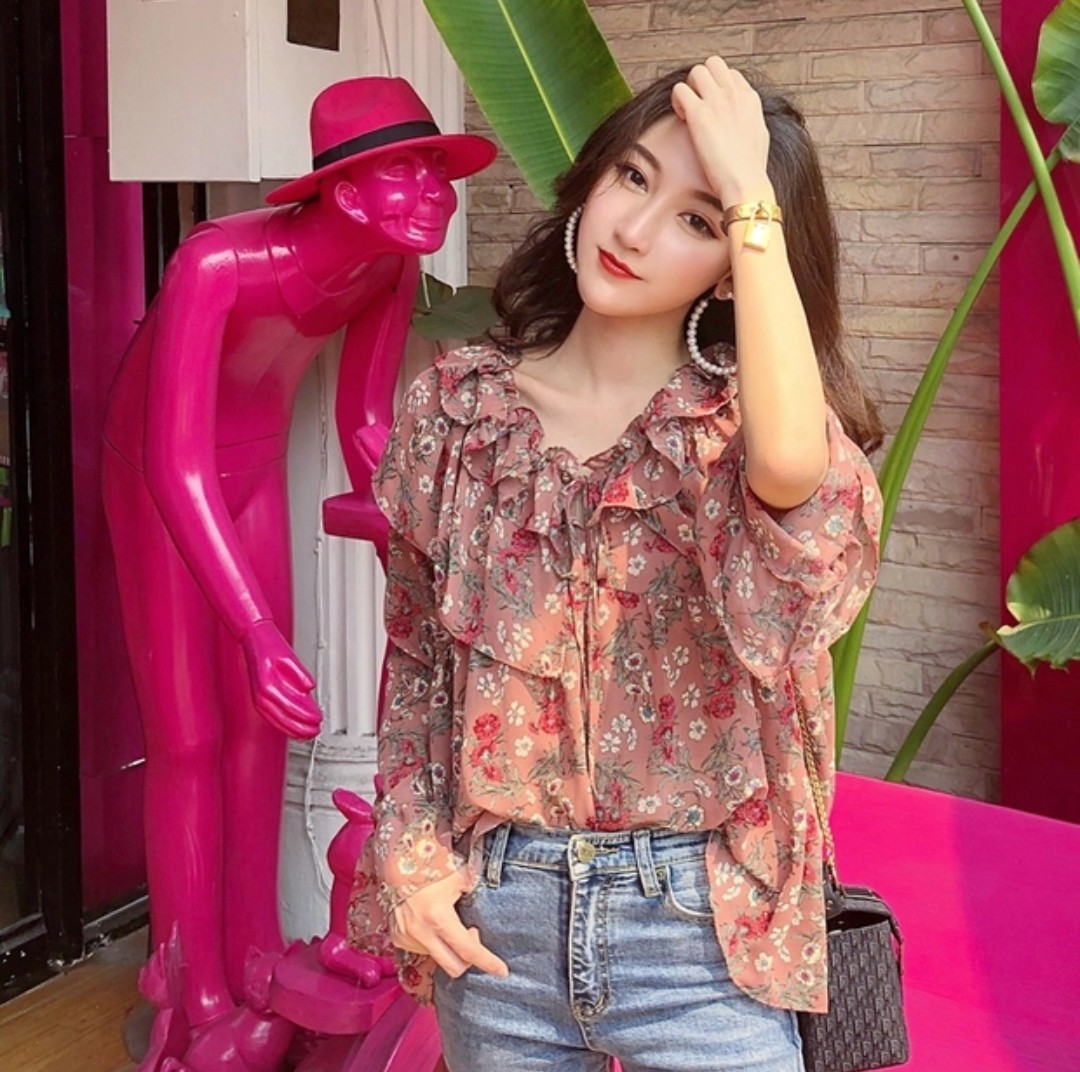 Korean floral hot sale blouse