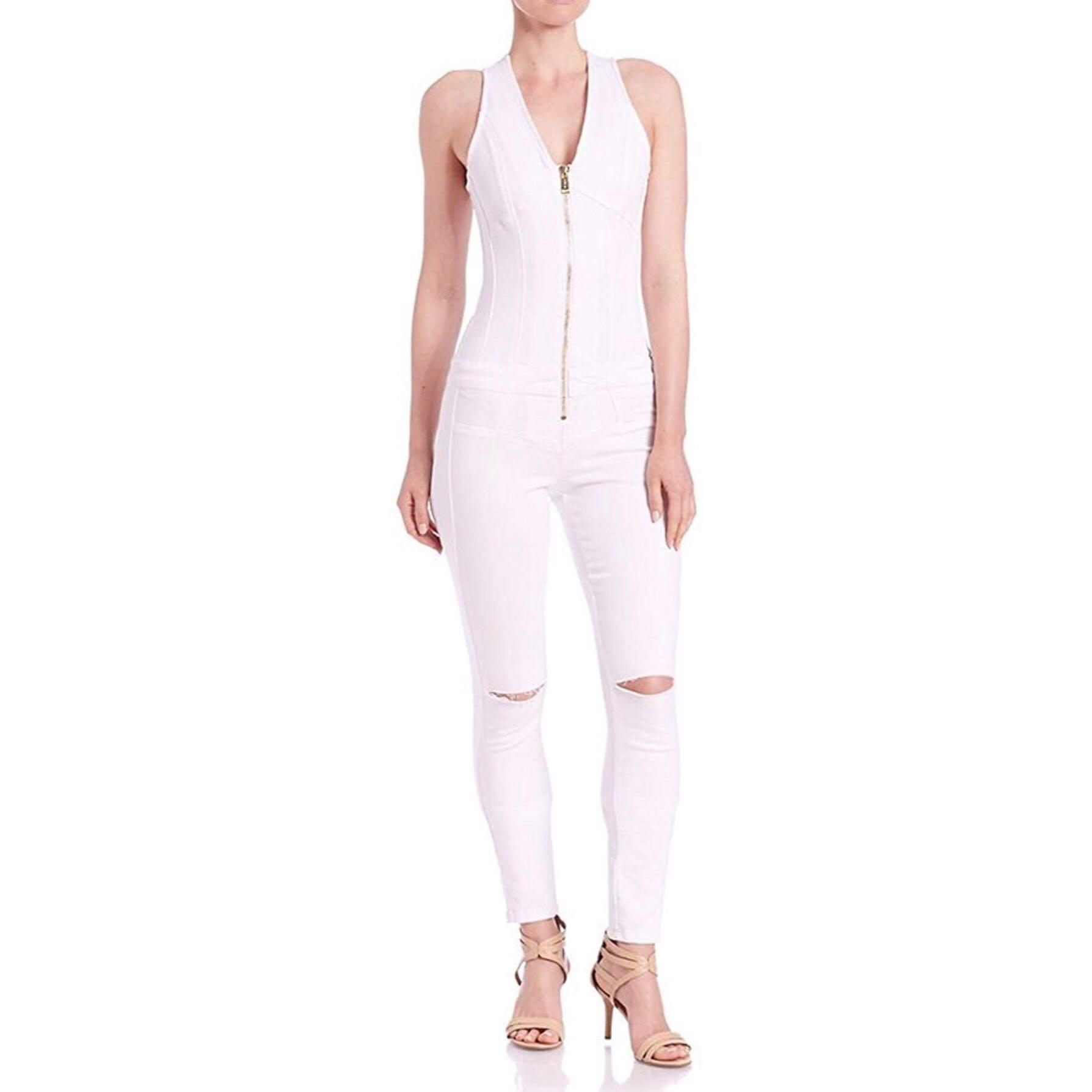 Guess white on sale denim jumpsuit