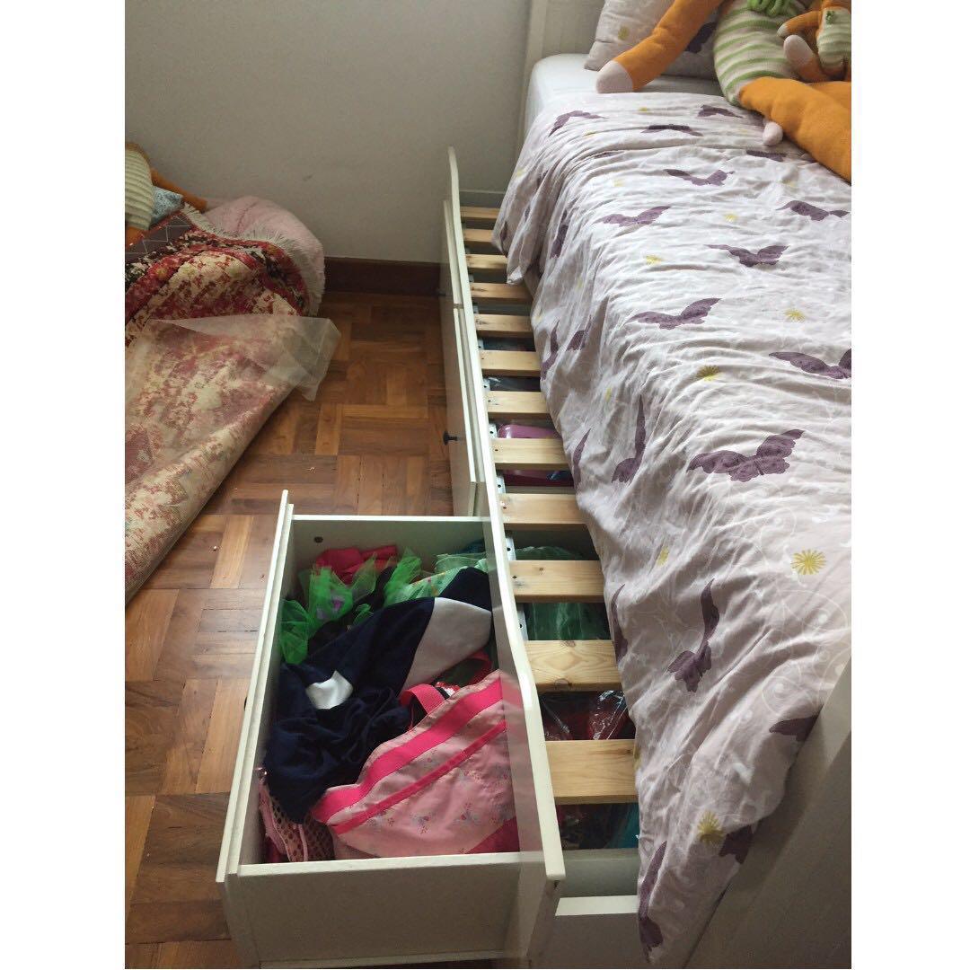 Ikea Hemnes White Trundle Pull Out Bed with Spring Mattress, Furniture