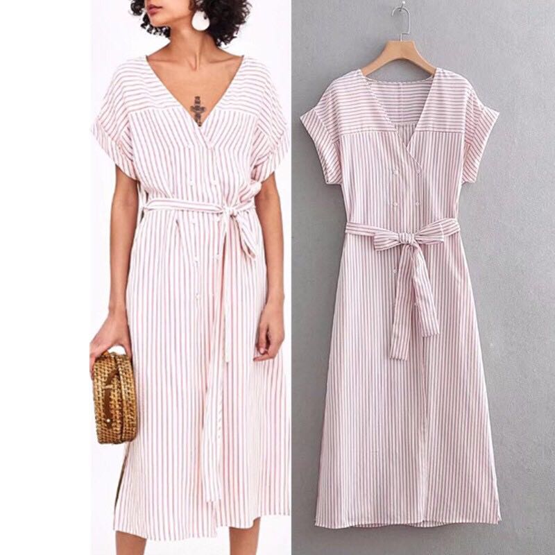 ribbon stripe midi dress