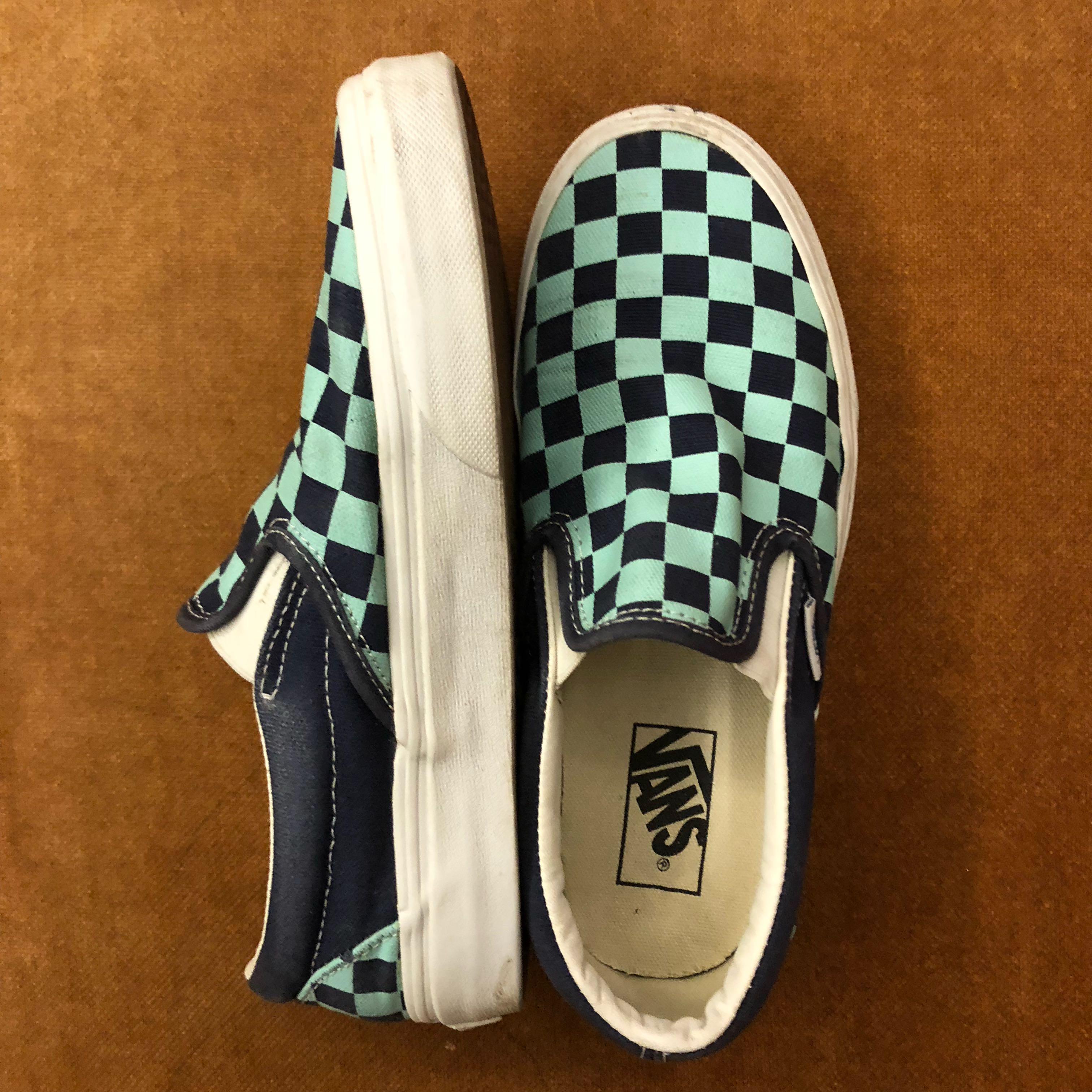 turquoise checkered vans