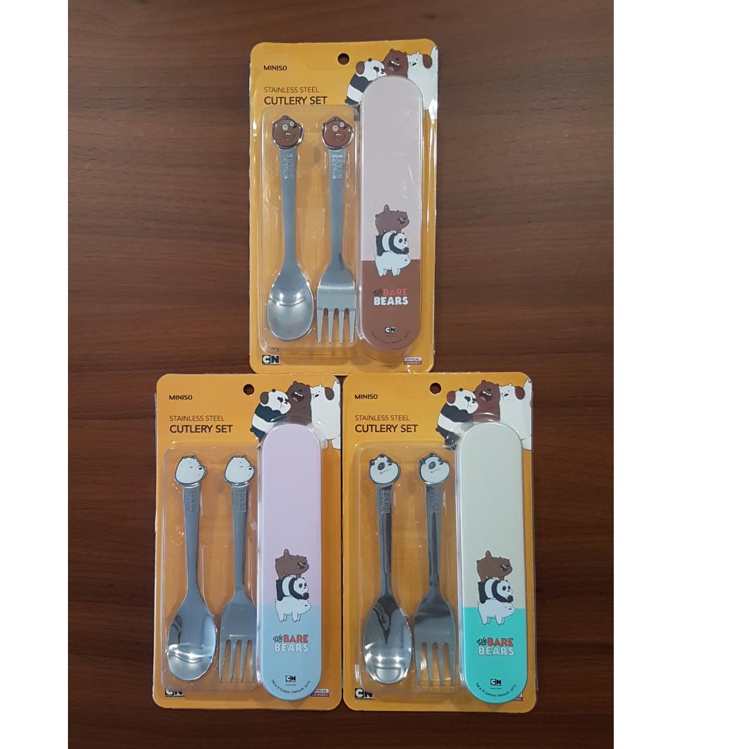 We Bare Bears Stainless Steel Cutlery Set Miniso Home Appliances Kitchenware On Carousell