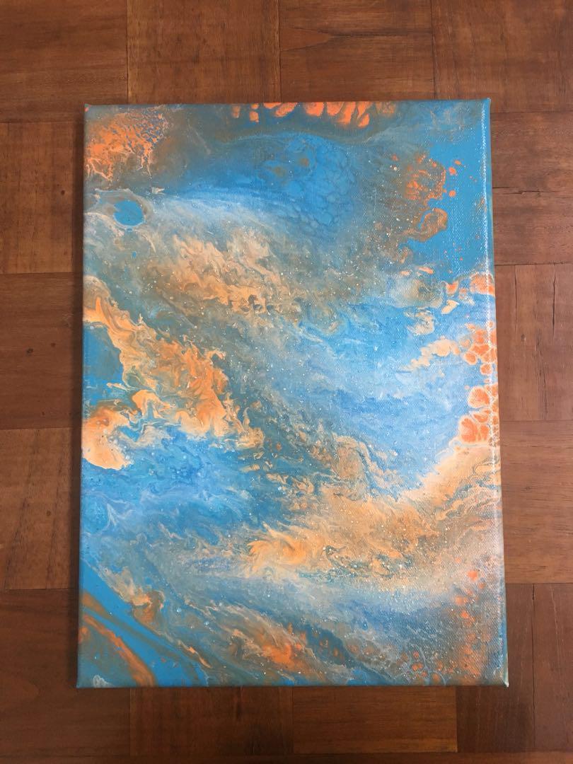 Orange Acrylic Waves Painting 13.9 