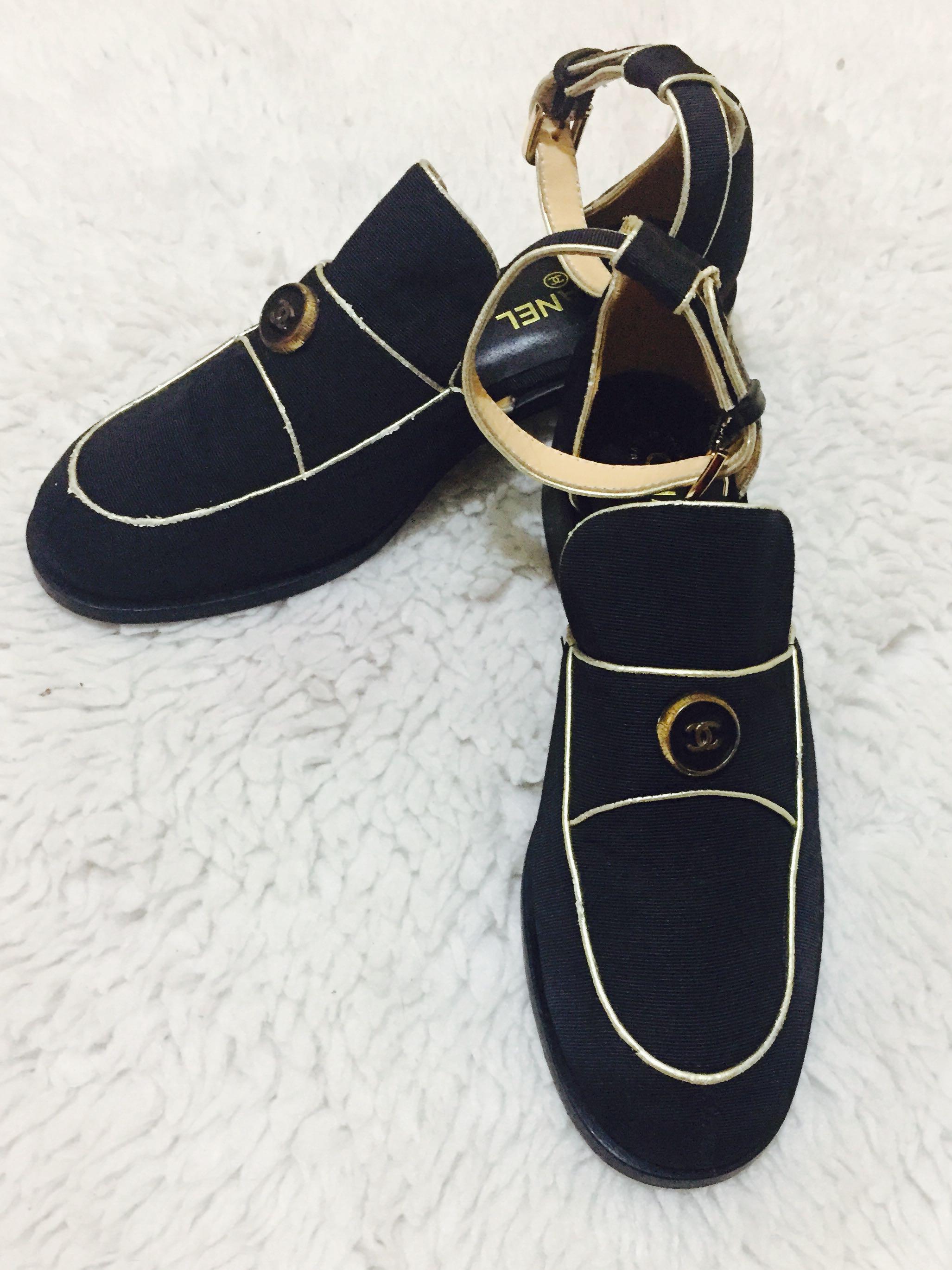 Authentic Chanel Ankle Strap Loafers 