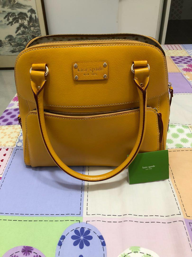 Kate spade yellow hard leather mustard bag Women s Fashion Bags Wallets Cross body Bags on Carousell