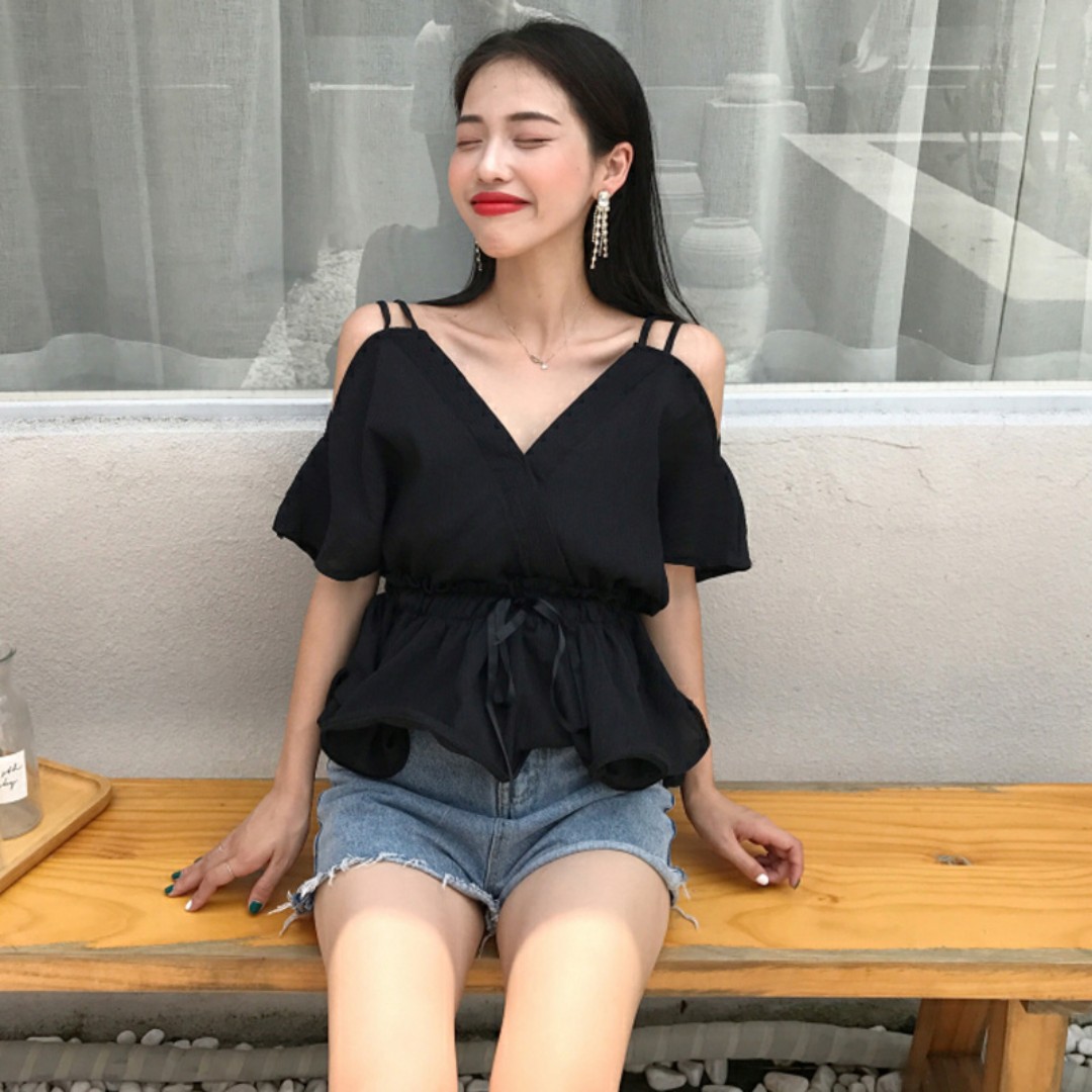 black off the shoulder top with straps