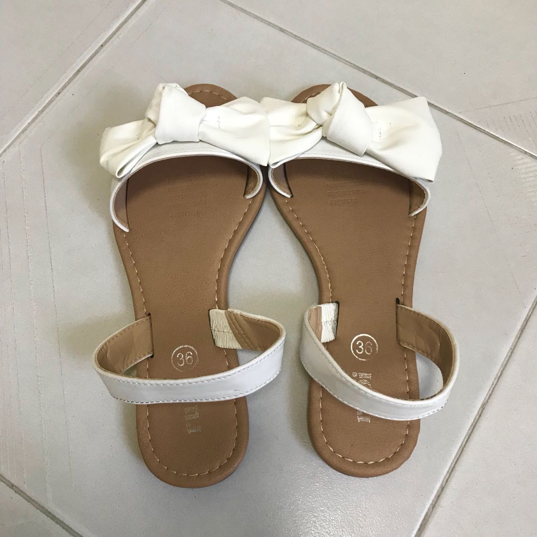 white ribbon sandals