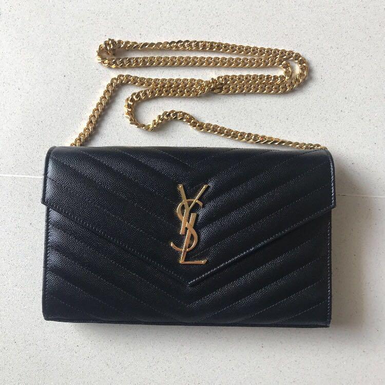 YSL WALLET ON CHAIN YSL WOC BLACK/GHW (NO RECEIPT), Luxury, Bags & Wallets  on Carousell