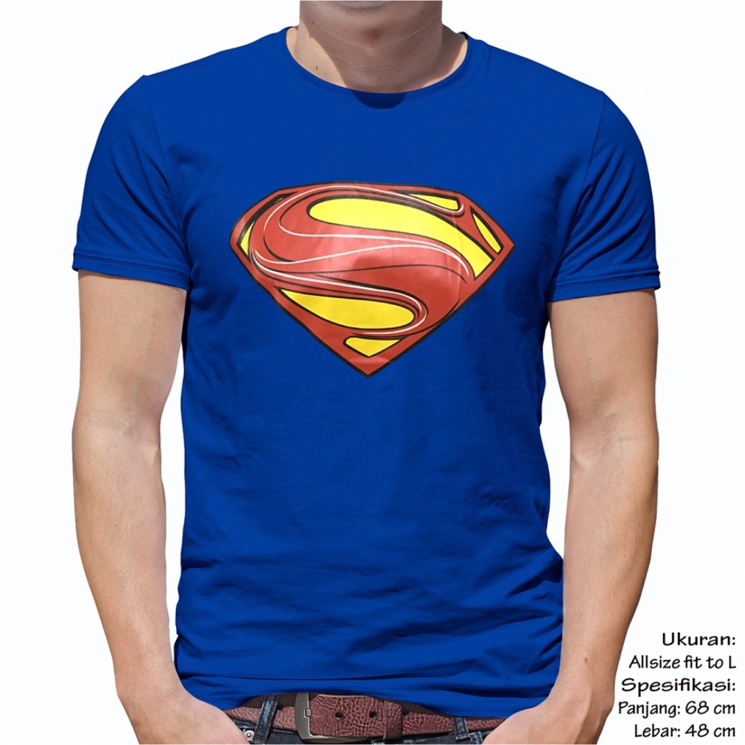 Unisex Baju Kaos Atasan Pria Wanita Cewek Cowok Superman Ukuran Fit