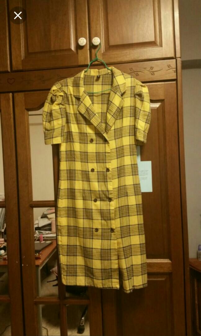 Vintage Yellow Plaid Dress Power Shoulder 80 S Punk Vivienne