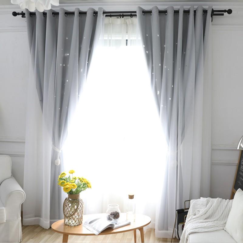 Window Room Bedroom Curtains Drape Grey 1 Pcs Hollow Star