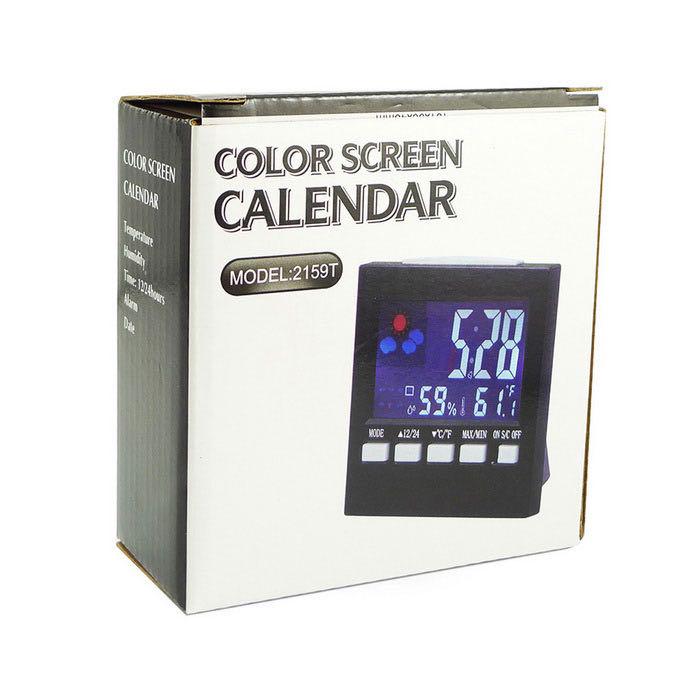 2159T Color Screen Calendar w/ Alarm, Hygrometer, Thermometer Black