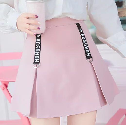 A Line Ulzzang Skirt Sweet Pink Korean Pleated High Waist Hws For Girls Ladies Women Lady Woman Pretty Cute Kawaii Casual School Youth Dress Schoolgirl Women S Fashion Clothes Dresses Skirts On