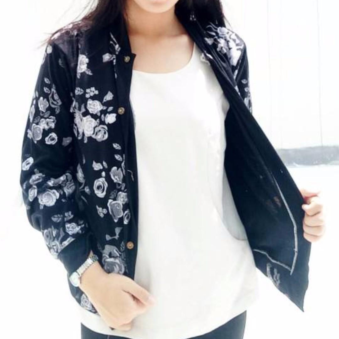 40 Koleksi Model Jaket Wanita Motif Bunga HD