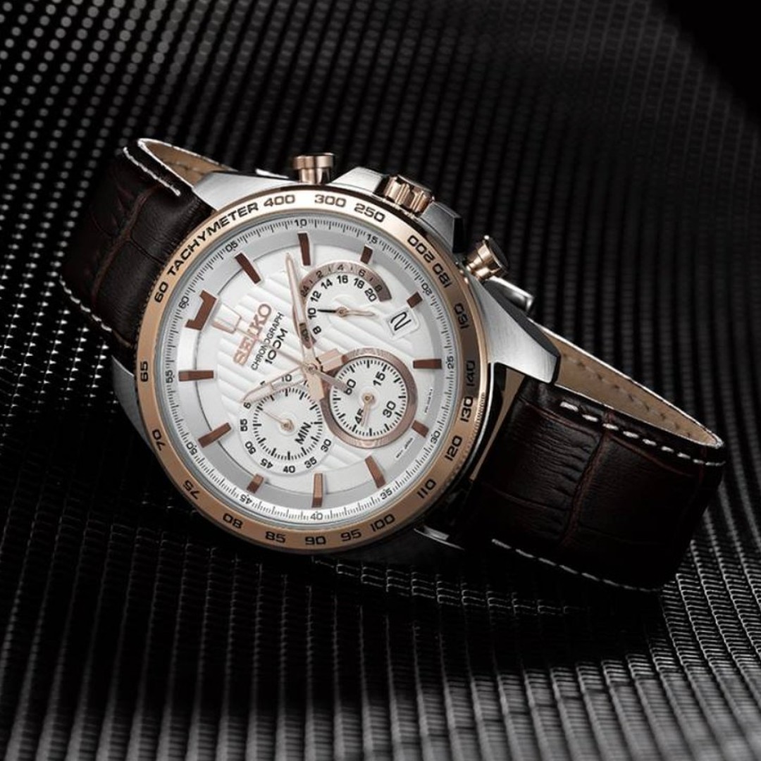 seiko chronograph white dial men's watch