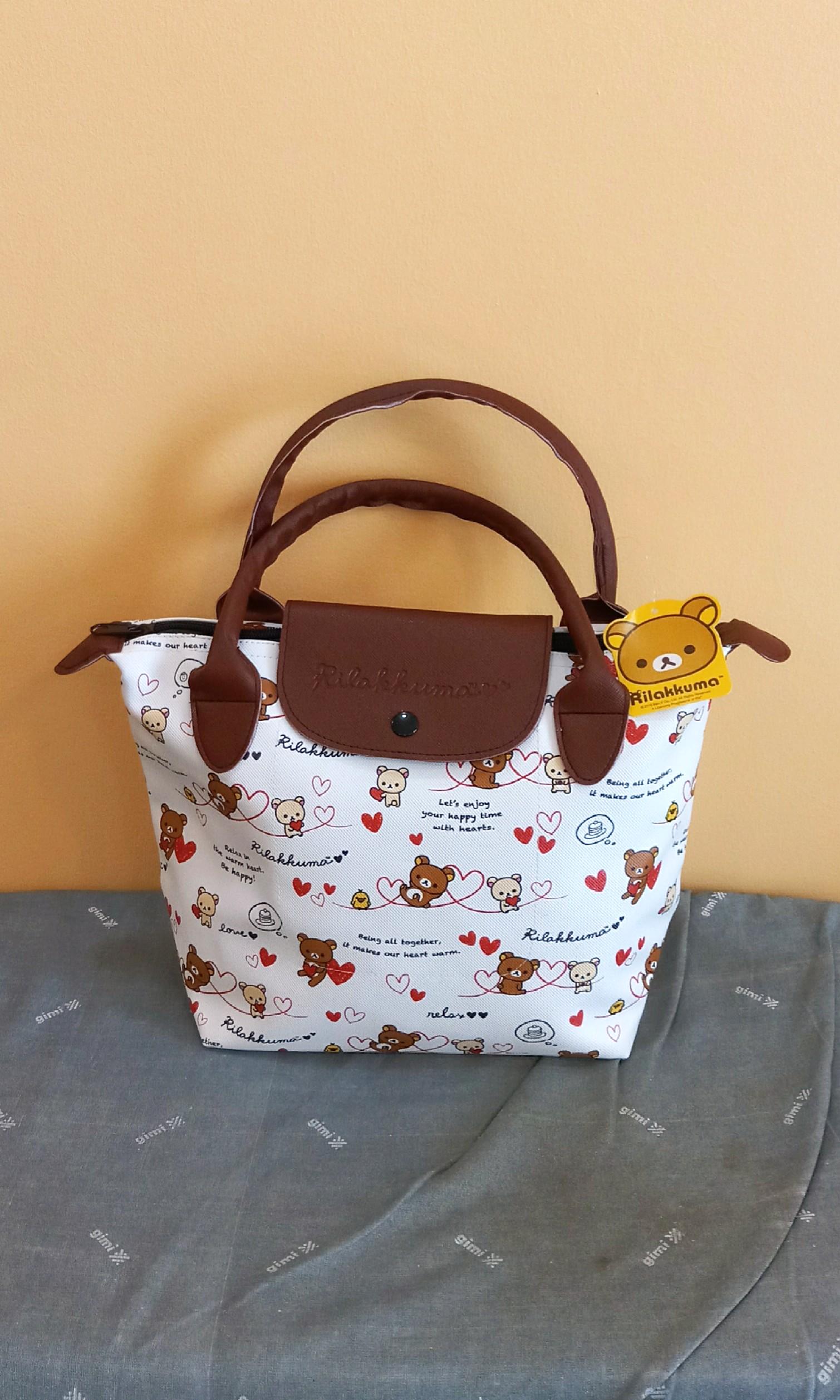 BRAND NEW Hearts Rilakkuma Korilakkuma Kiiroitori Long Champ Inspired Canvas Bag Tote Bag
