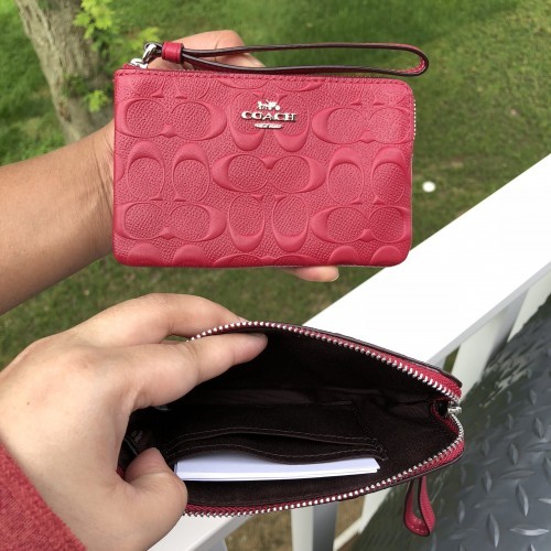 Coach Signature Embossed Corner Zip Wristlet in Hot Pink, Luxury, Bags &  Wallets on Carousell