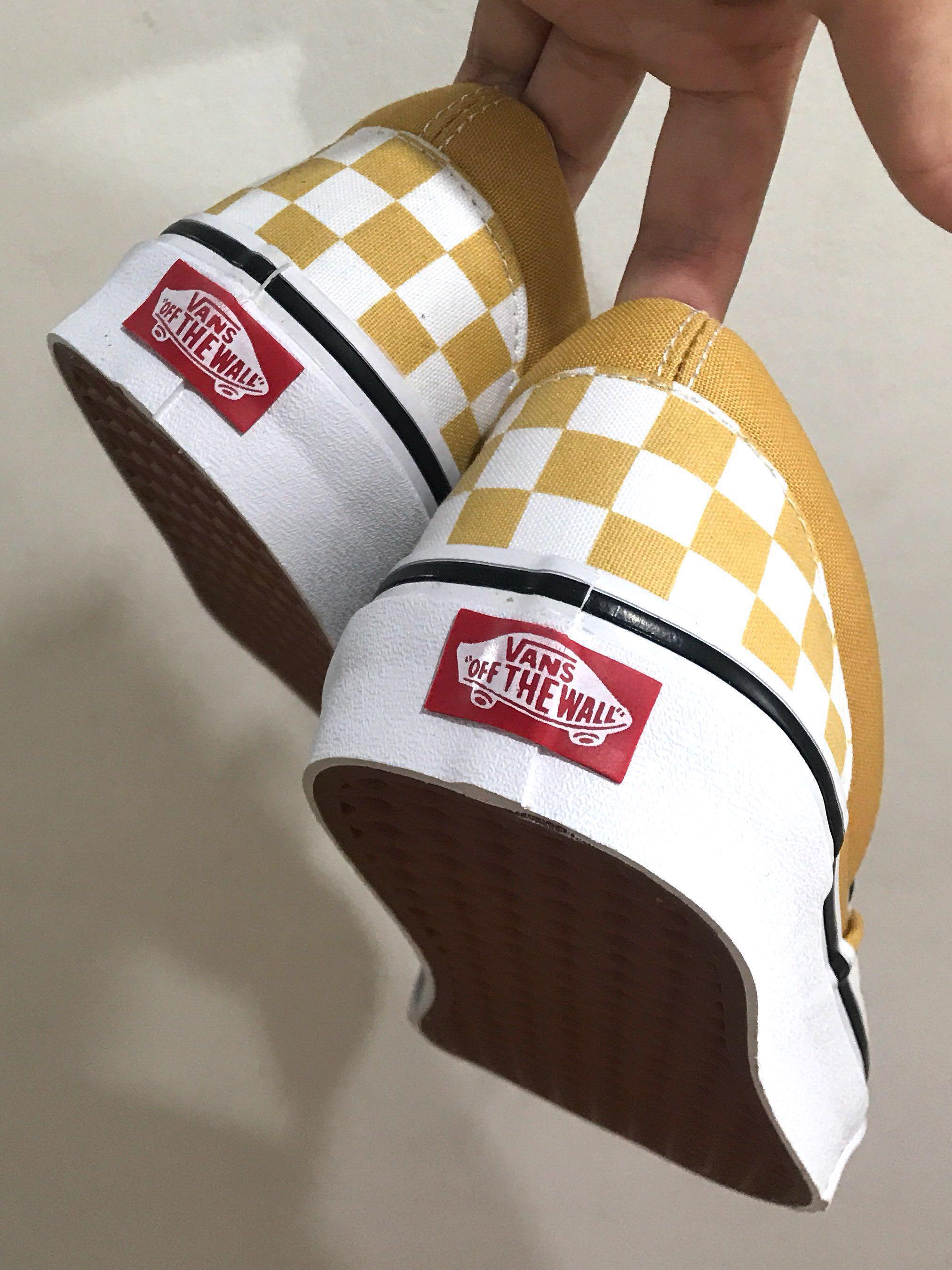 Checkerboard vans black and yellow top