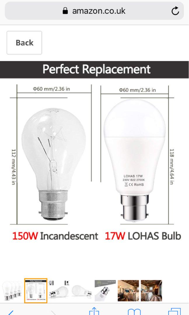 LOHAS B22 LED Bulbs 150W Equivalent, 17W LED Bayonet Light Bulb