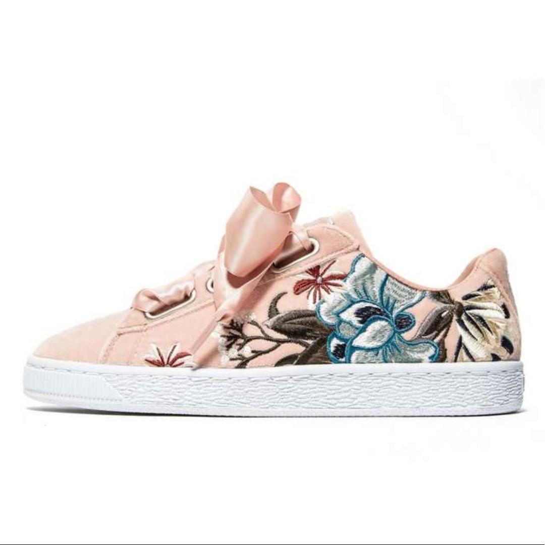 puma basket heart embroidered women's