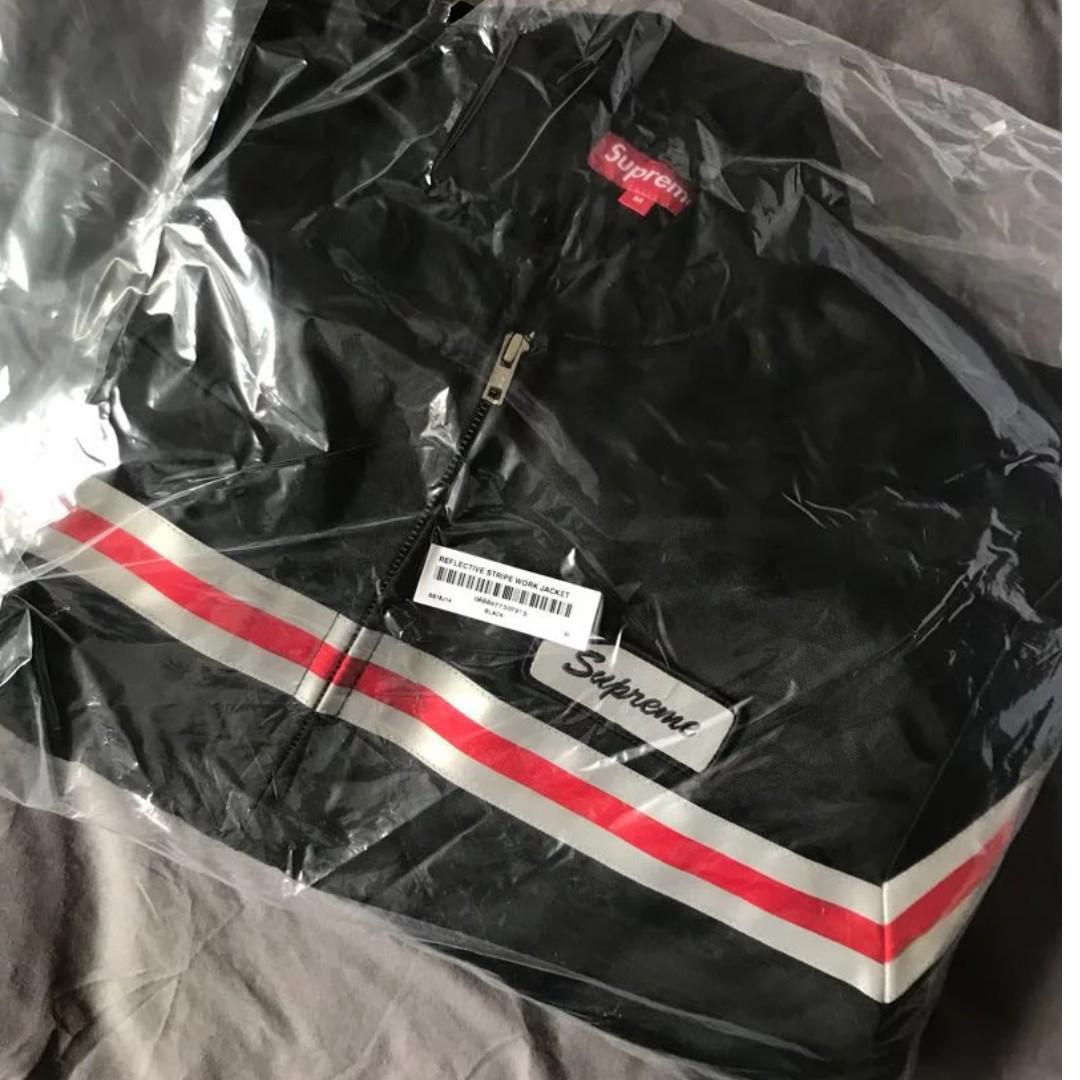 supreme reflective stripe work jacket black