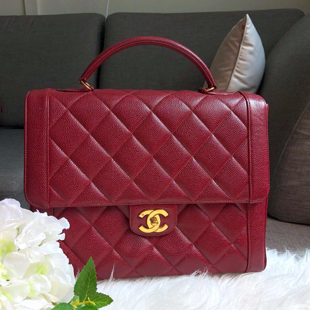 ❌SOLD!❌ Super Beautiful!🌈 Chanel Vintage Maxi Jumbo Kelly Flap in Burgundy  Red Caviar and GHW, Luxury, Bags & Wallets on Carousell