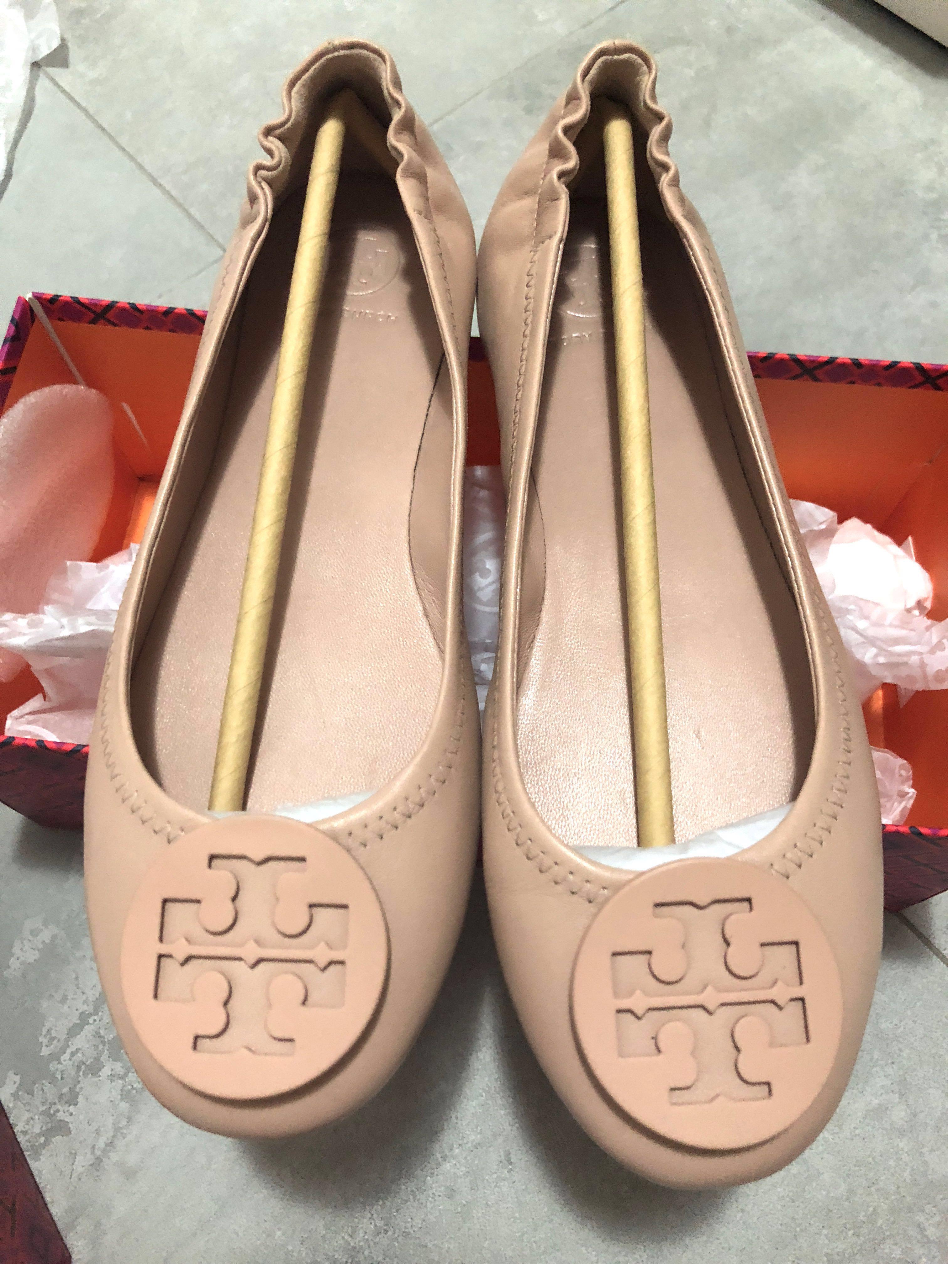 100 New Tory Burch Nude Minnie Travel Ballet Flats Size 37.5