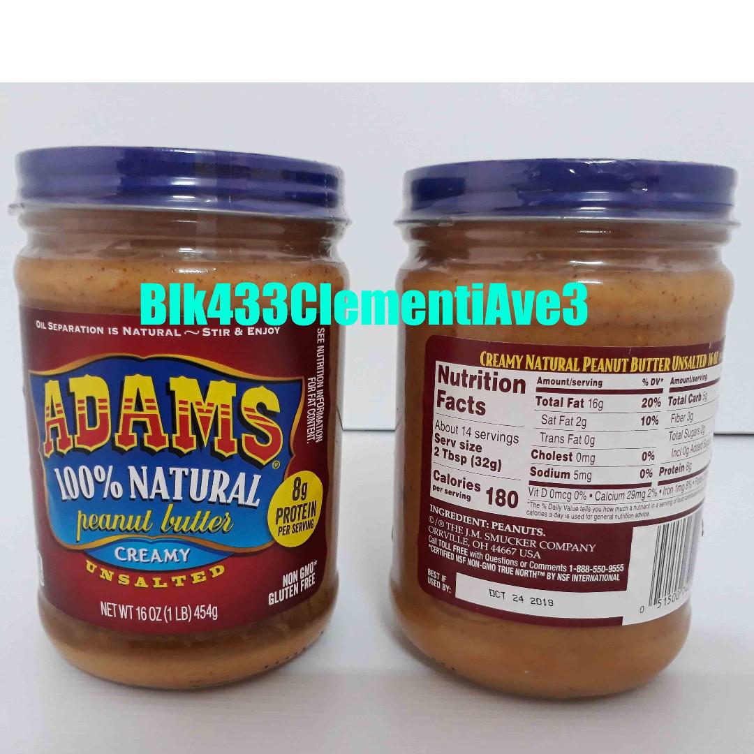 ADAMS 100% NATURAL Peanut Butter [2 x 16oz(1LB) 454g], Food ...