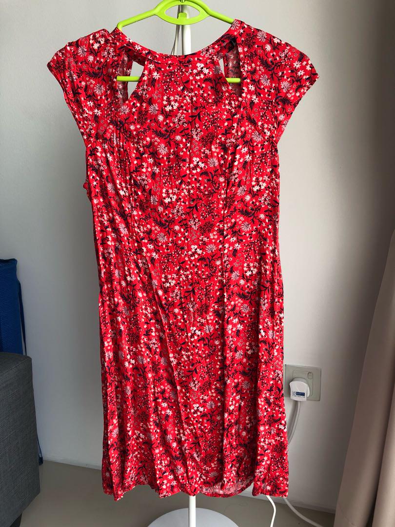 american eagle red floral dress