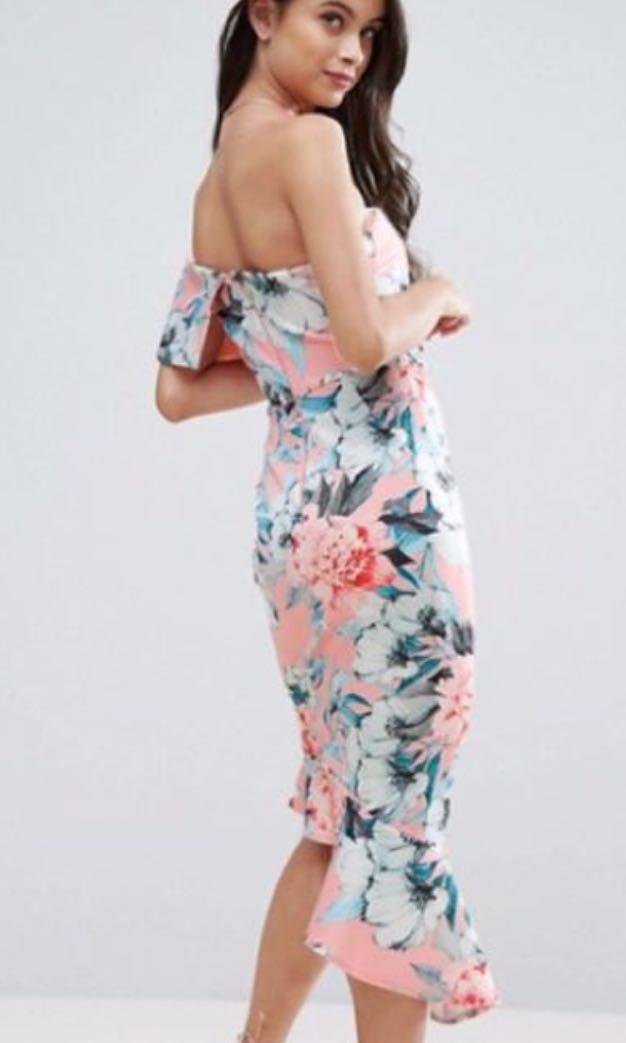 Asos Floral Scuba One Shoulder Pephem Midi Dress