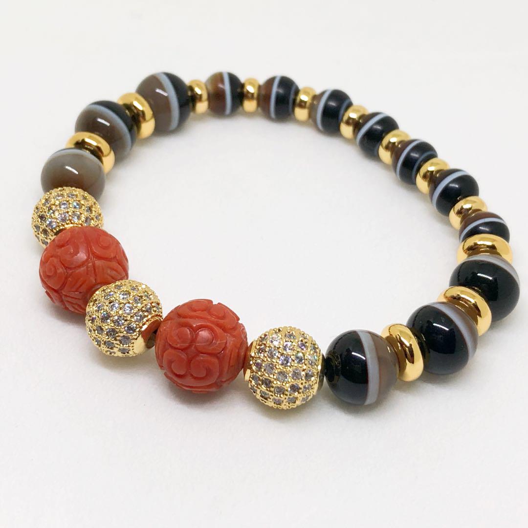 Collection China natural Fine carving Beads old red agate Ruyi Bracelets 