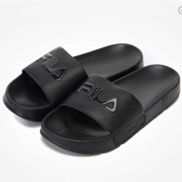 FULL BLACK FILA SLIDES Women s Fashion Footwear Flipflops and Slides on Carousell