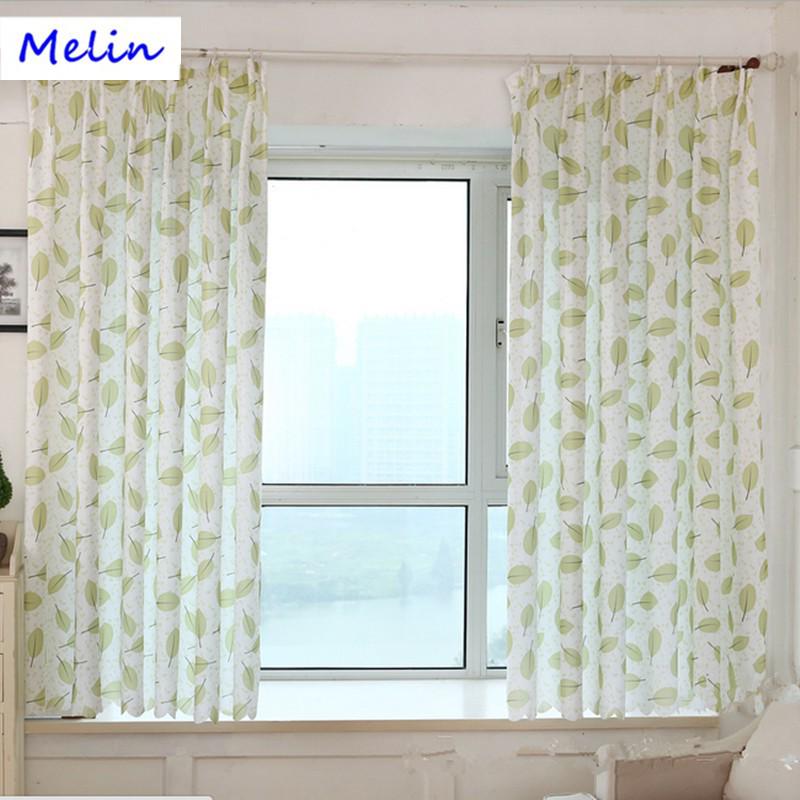 Leaf Print Short Blackout Curtains For Kitchen Bedroom Balcony