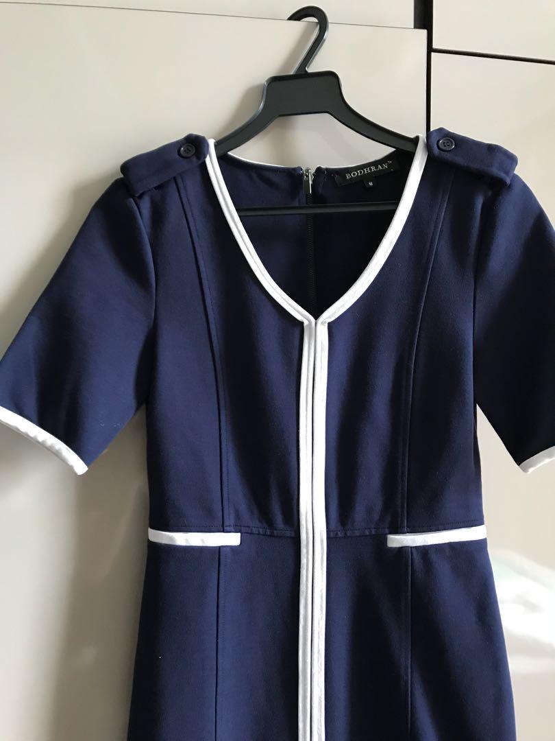 Navy blue dress with white piping hotsell
